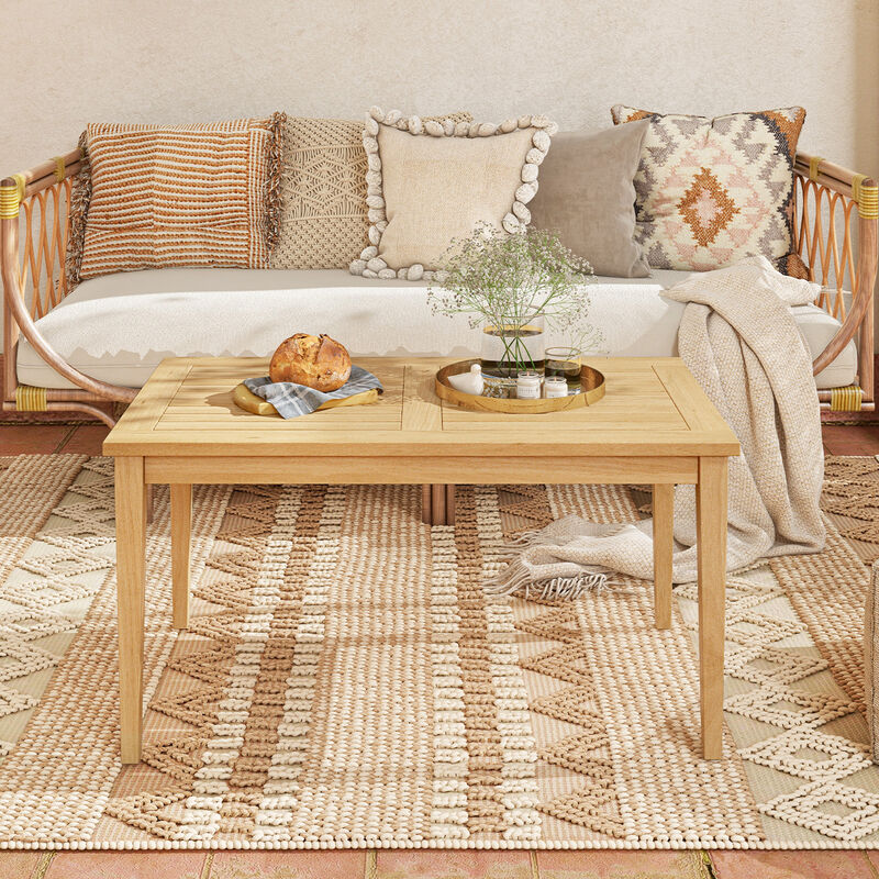Outdoor Teak Wood Coffee Table with Slatted Tabletop for Balcony