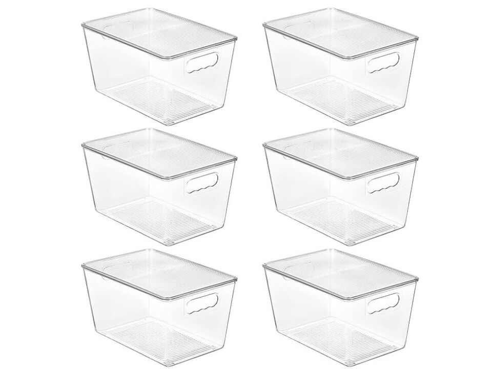 6 Pack Clear Stackable Storage Bins with Lids Pantry Organizer Containers