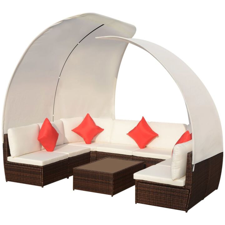 vidaXL 9 Piece Garden Lounge Set with Canopies Poly Rattan Brown