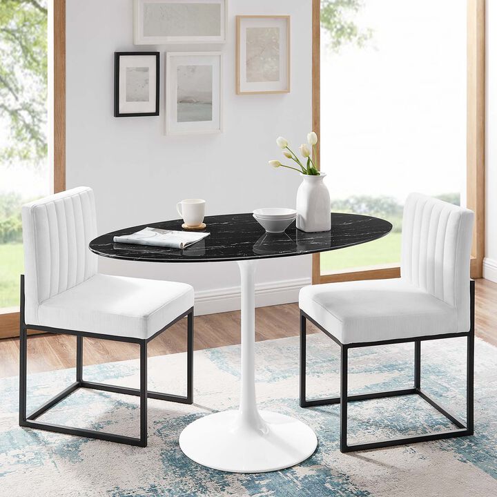 Modway - Lippa 48" Round Artificial Marble Dining Table White Black