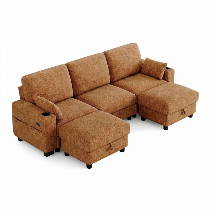Vipbear 100" Modular Sectional Sofa Chenille 5 Seater U Shaped Couch with Moveable Ottoman