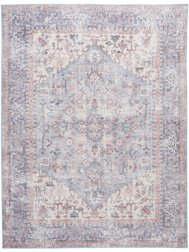 Machine Washable Series 1 SR104 Blue/Multicolor 7'10" x Round Rug