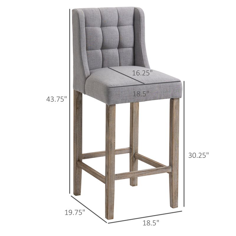 Bar Stools, Bar Stools with Backs, Linen-Touch Polyester Fabric, Tufted Stitching for Kitchen, Bar, Bar Height Bar Stools, Grey image number 3