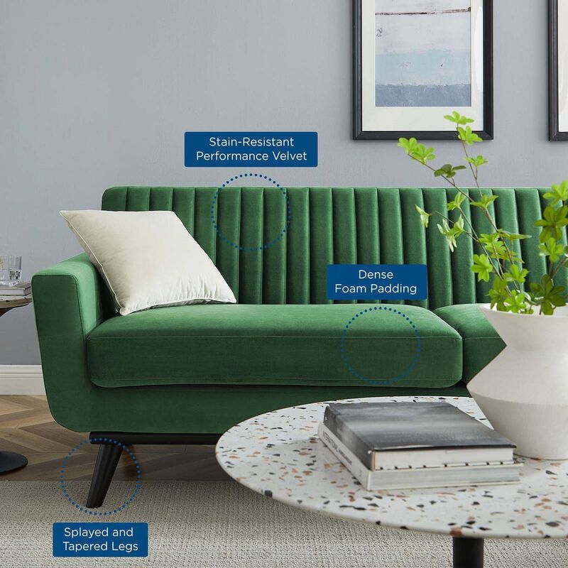Modway Engage Channel Tufted Performance Velvet Sofa in Emerald