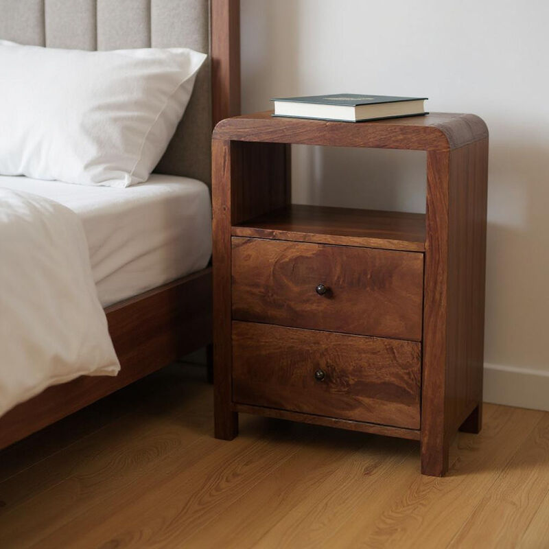 HomeRoots 24" Chestnut Solid Wood Two Drawer Nightstand image number 1