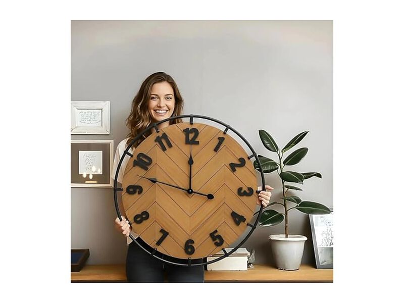 Farmhouse Rustic Wood Metal Antique Wall Clock 27 Inch Silent Non Ticking image number 0