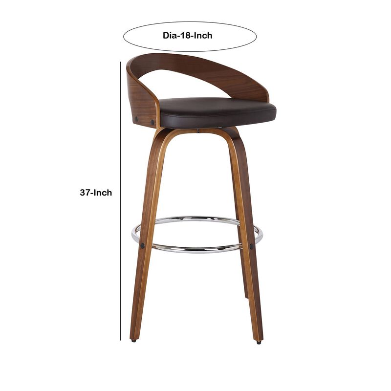 26 Inch Swivel Faux Leather Counter Height Barstool with Open Back, Brown - Benzara