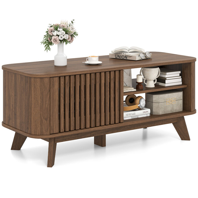 Rectangular Center Table with Storage Space and Adjustable Shelf Design