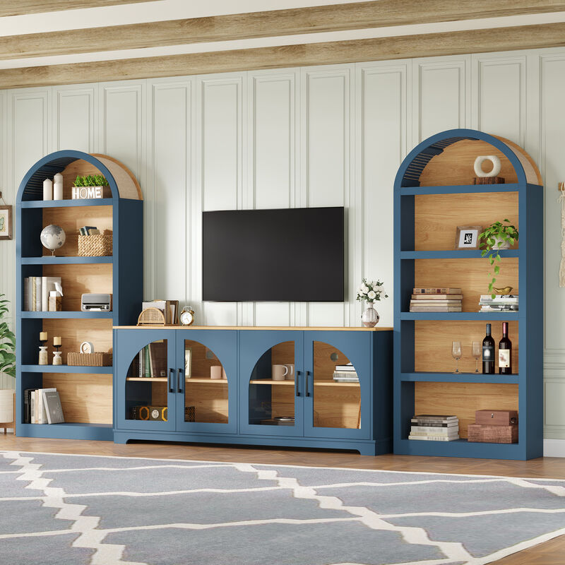 Merax Modular TV Stand with 2 Glass-Door Cabinets & 2 Open Shelves &ndash; Adjustable Storage image number 1
