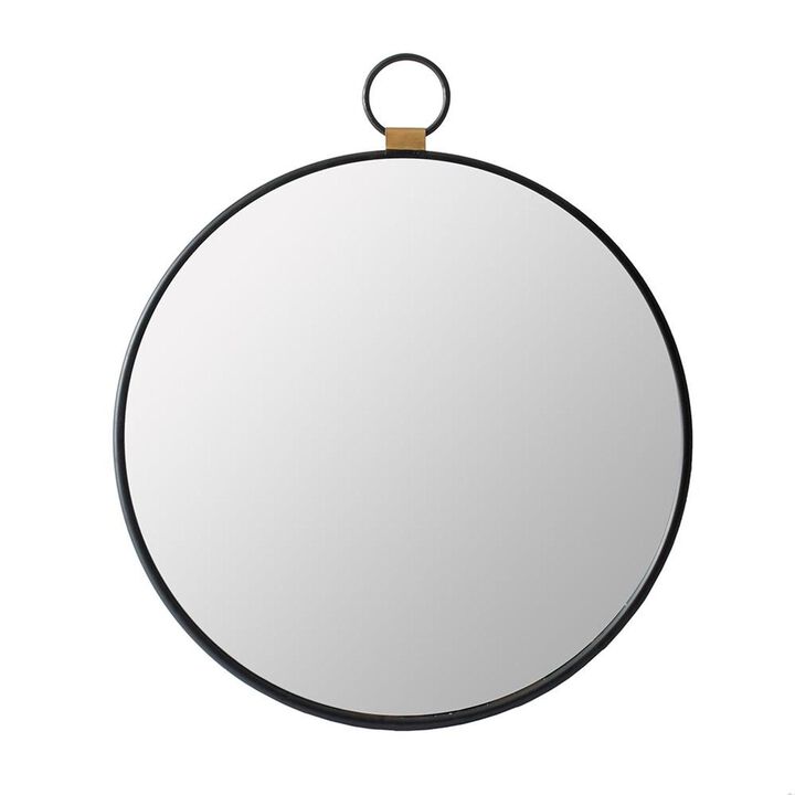 HomeRoots 28" Black Round Iron Framed Accent Mirror