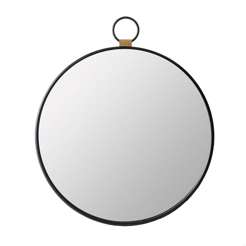 HomeRoots 28" Black Round Iron Framed Accent Mirror image number 0