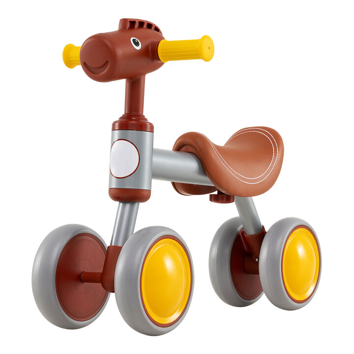 Baby No Pedal Balance Bike with 4 Wheels for Indoor Outdoor Riding Fun-Brown