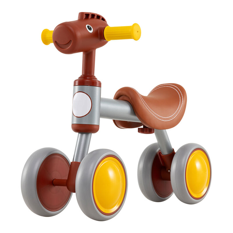 Baby No Pedal Balance Bike with 4 Wheels for Indoor Outdoor Riding Fun-Brown image number 0