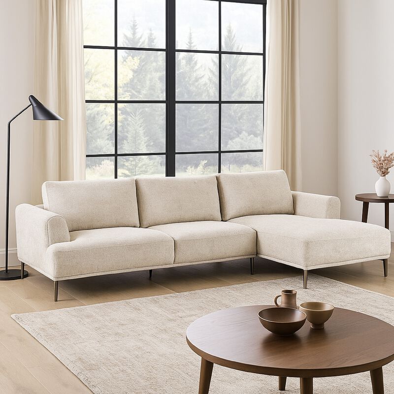 Batty L Shaped Sectional Chaise Sofa, Light Brown Chenille, Adjustable