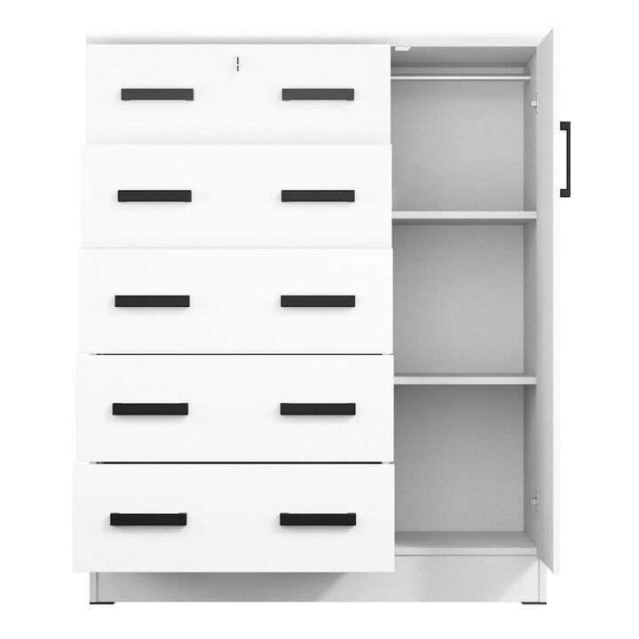 Better Home Products JCF Sofie 5 Drawer Wooden Tall Chest Wardrobe in White
