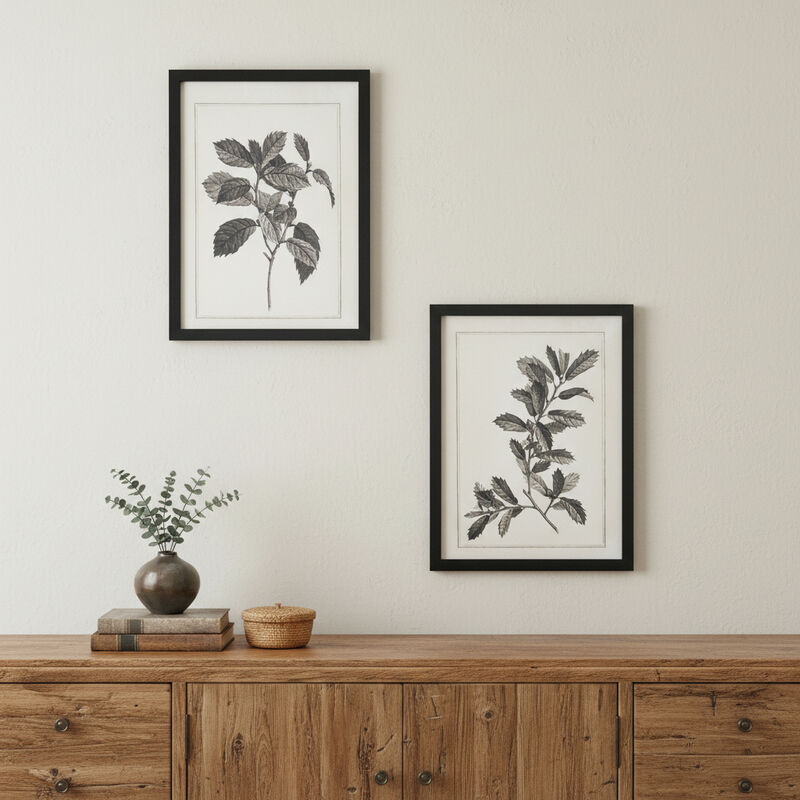 HomeRoots Set of Two Black And White Botanical Leaves Framed Art image number 1