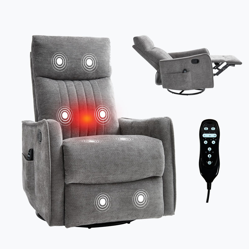 Heat Massage Manual Recliner Chair with Rocker and Swivel in Fabric for Living Room, Dark Grey