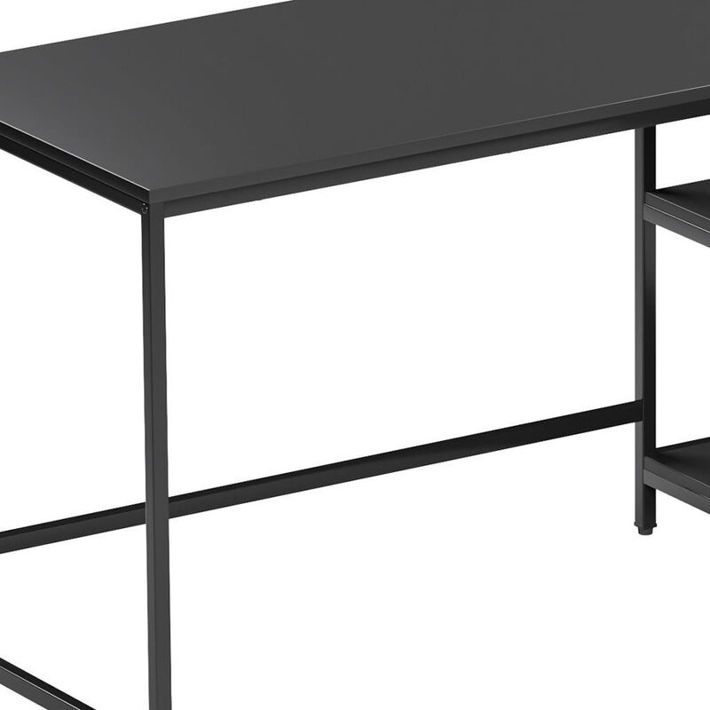 HomeRoots 55" Black Wood and Stainless Steel L Shape Computer Desk With Two Drawers image number 5