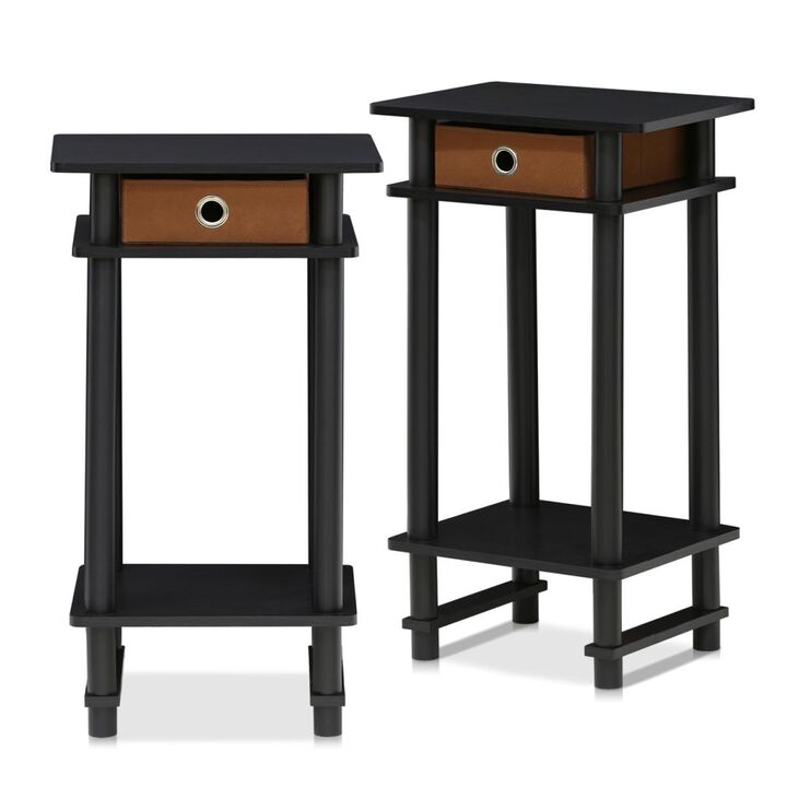 Furinno  TurnNTube Tall End Table with Bin,  & Brown  Set of 2