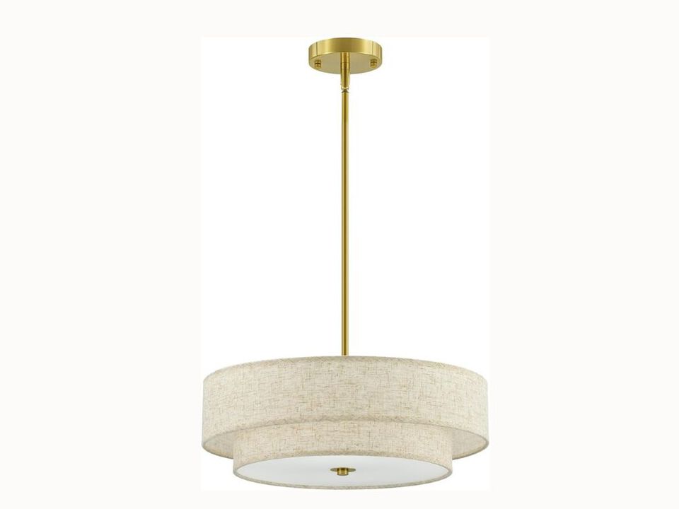 18" Modern Drum Chandelier – 4-Light Linen Shade Pendant for Dining Room, Bedroom & Living Room (E26 Base, Brass Finish)