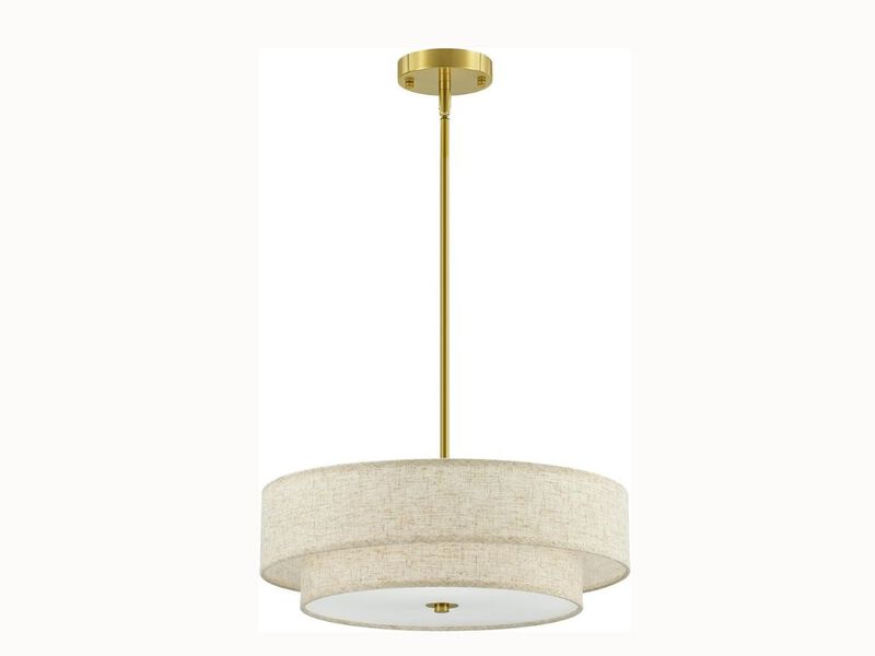 18" Modern Drum Chandelier – 4-Light Linen Shade Pendant for Dining Room, Bedroom & Living Room (E26 Base, Brass Finish)