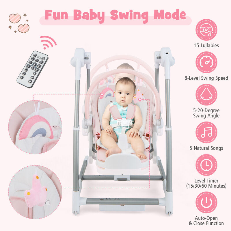 Baby Folding High Chair with 8 Adjustable Heights and 5 Recline Backrest image number 3