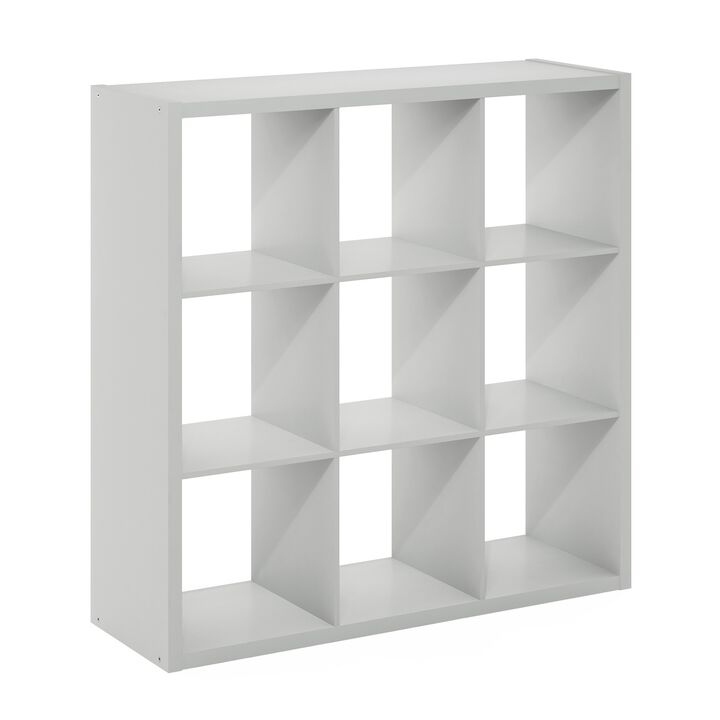 Furinno Cubicle Open Back Decorative Cube Storage Organizer, 9-Cube, Light Grey