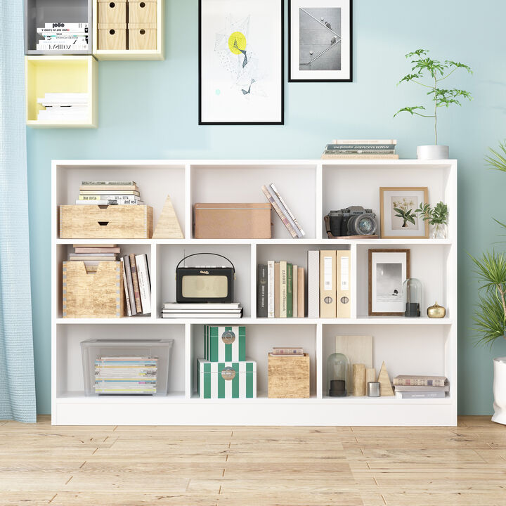 41.3 in. H x 55.1 in. W White Wood 10-Shelf Freestanding Standard Bookcase Display Bookshelf With Cubes