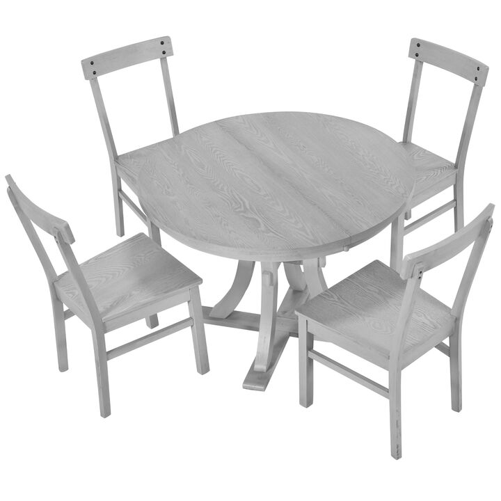 Merax 5-Piece Rustic Round Pedestal Extendable Dining Table Set