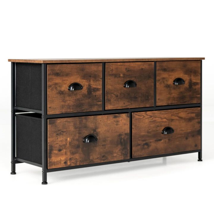 Hivvago Dresser Organizer with 5 Drawers and Wooden Top-Rustic Brown