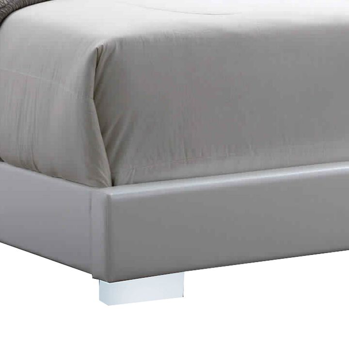 Leatherette Eastern King Bed with LED Panel Headboard and Chrome Legs,White-Benzara