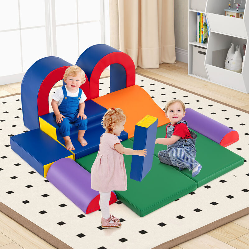 Soft PU Leather Foam Climbing Blocks 10-Piece Baby Play Gym Set-Multicolor image number 1