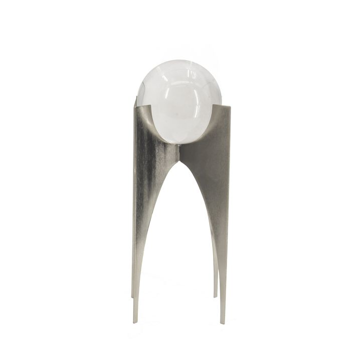 13, 10 Inch Crystal Orb Accent Decor Set of 2, Metal Stand, Art Deco
