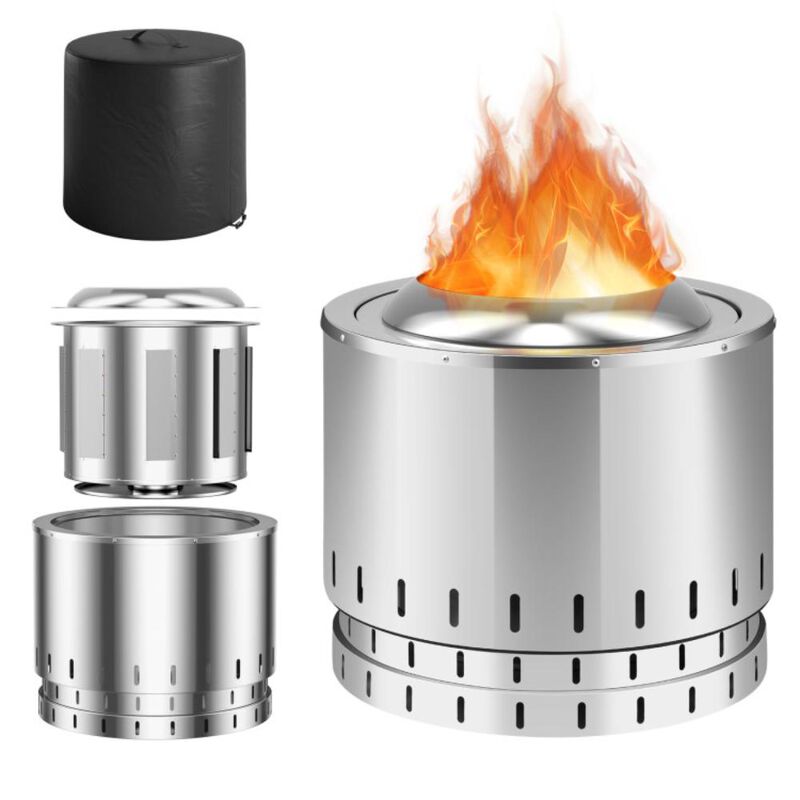 Hivvago Smokeless Stainless Steel Fire Pit with Ash Pan for Yard Camping