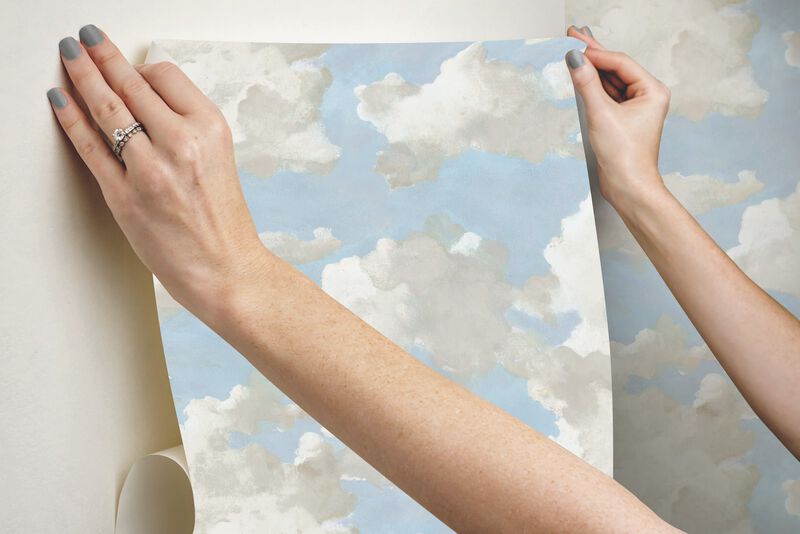 Clouds on Canvas Blue Peel & Stick Wallpaper (Double Roll) image number 5