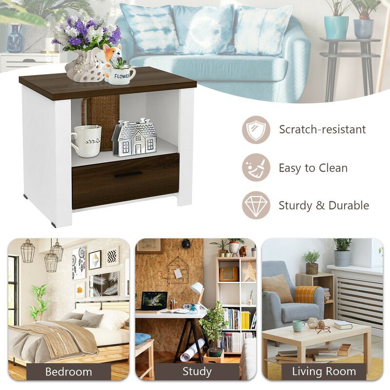 Accent Nightstand with Drawer and Open Shelf