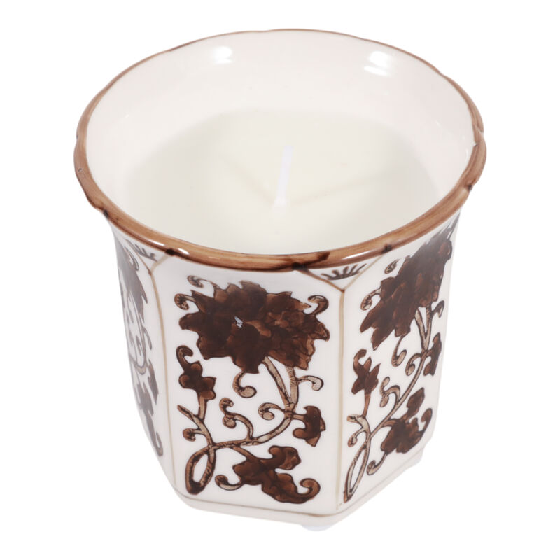 4", 6oz Fluted Chinoiserie Candle, Brown/white image number 3