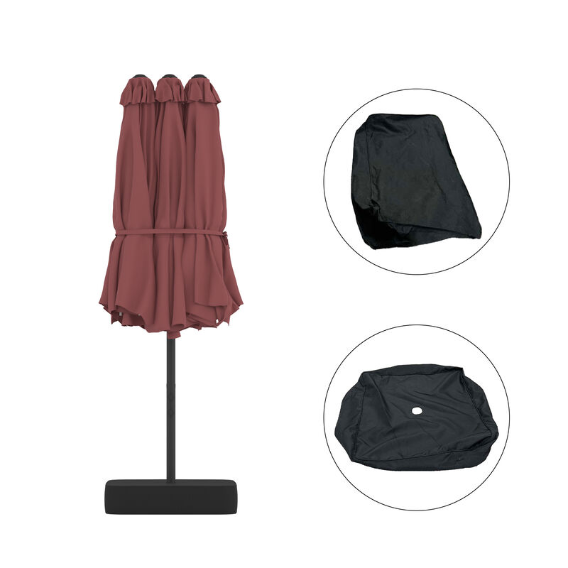 FUFU&GAGA Double-Head Patio Umbrella with Sandbag Base Crank Lift and Polyester Canopy 15ft x 9ft x 8ft Wine Red image number 7