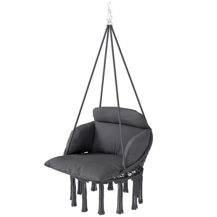 Hivvago Macrame Hammock Swing Chair with Cushion & Stand