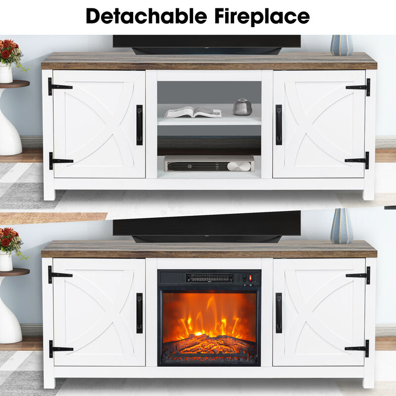58" Farmhouse TV Stand for TV up to 65" with Electric Fireplace
