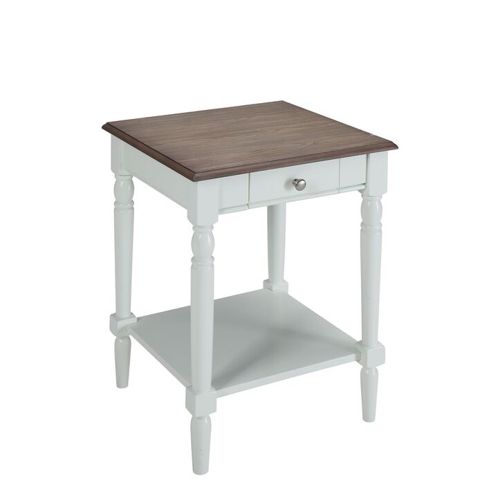 Convenience Concepts French Country 1 Drawer End Table with Shelf, Driftwood/White
