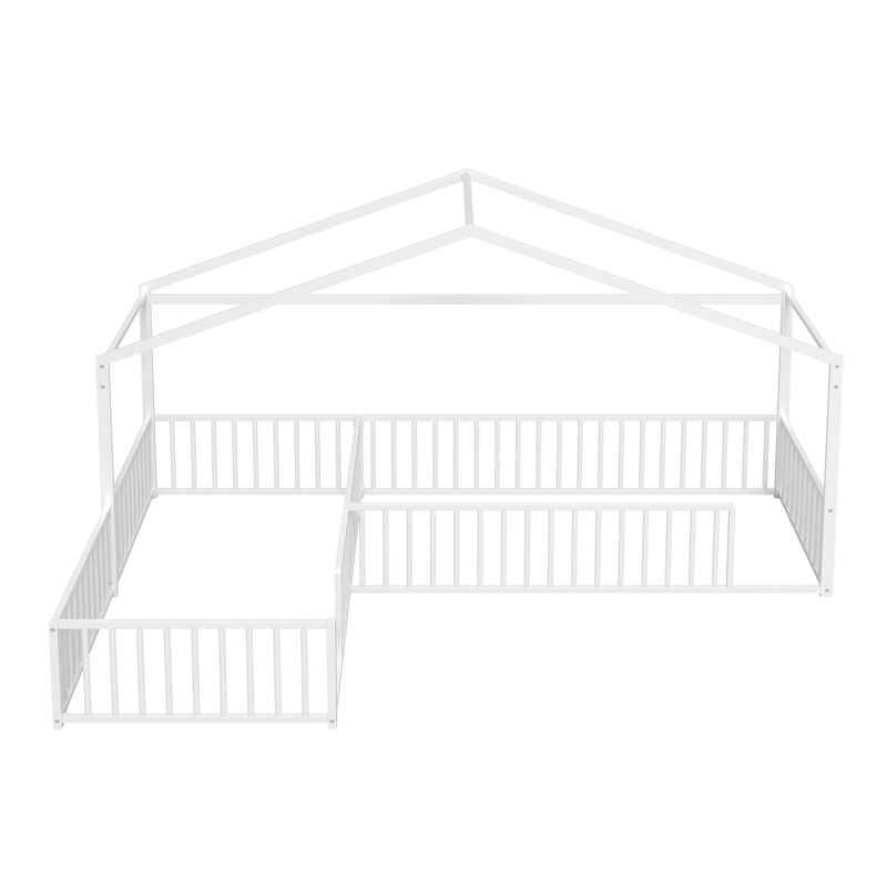 Merax Double Twin Size L-Shaped Montessori Bed, Metal Corner House Bed Frame with Fence image number 0