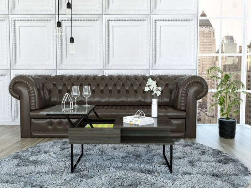 Hivvago 41 Inch Gray And Onyx Metal Lift Top Coffee Table With Two Shelves