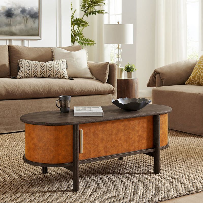 Coralie Curved Vegan Leather Oval Coffee Table image number 9