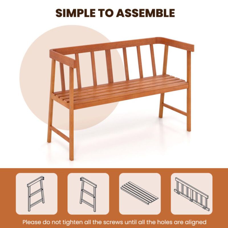 Hivvago Outdoor Eucalyptus Wood Bench with Backrest and Armrests