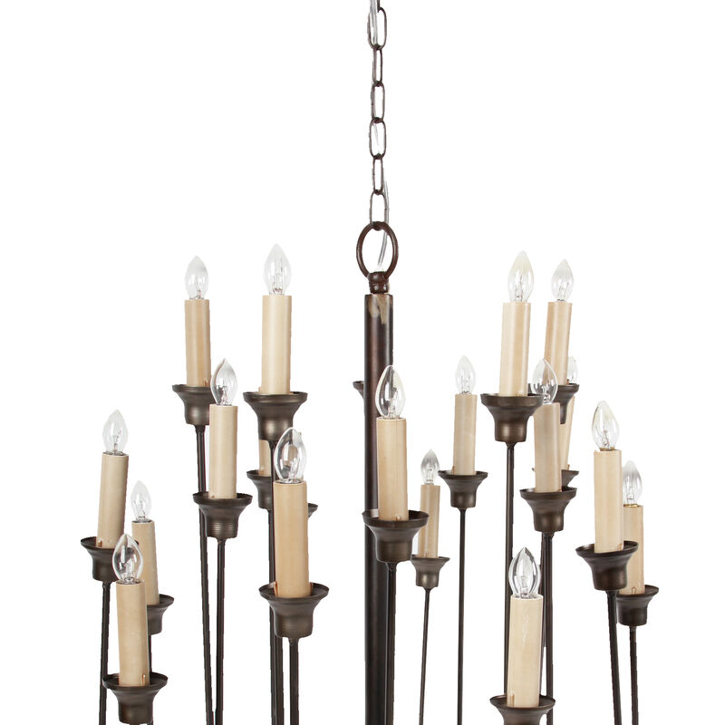 Traditional Decorative Metal Chandelier with Multiple Candles, Bronze and Cream - Benzara