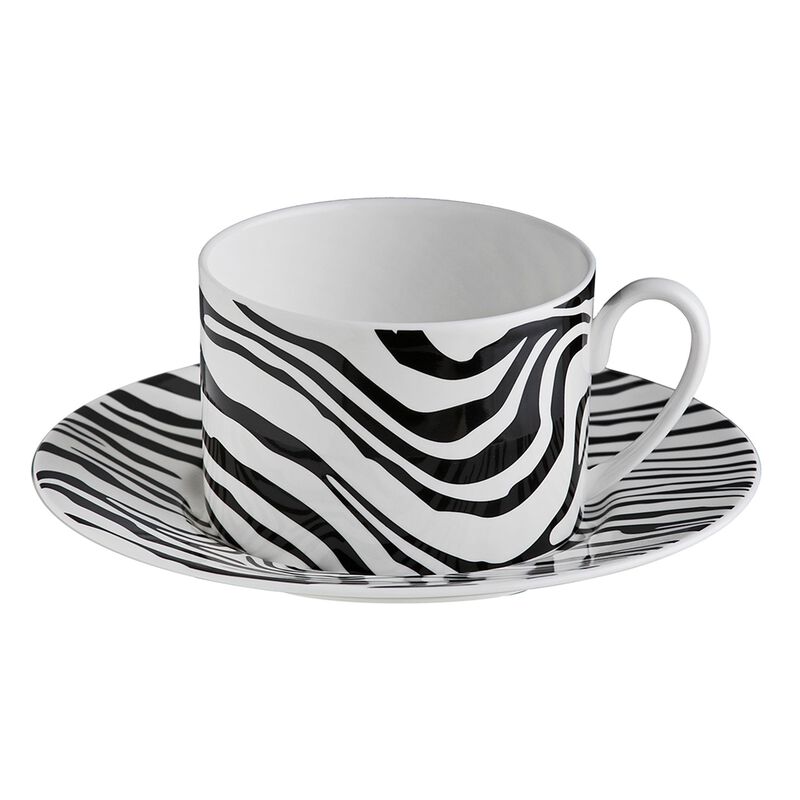 Tea Cup & Saucer ZEBRAGE Set of 2 in Luxury Box 3.3", H 2.3", cap. 7.5 oz, Saucer diam. 6" image number 0