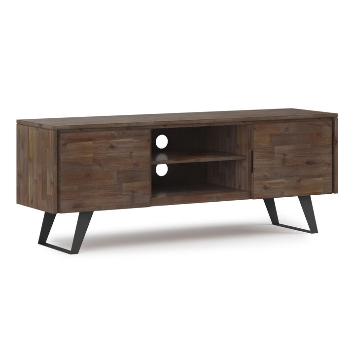 Lowry SOLID ACACIA WOOD 63 inch Wide Modern Industrial TV Media Stand in Rustic Natural Aged Brown For TVs up to 70 inches