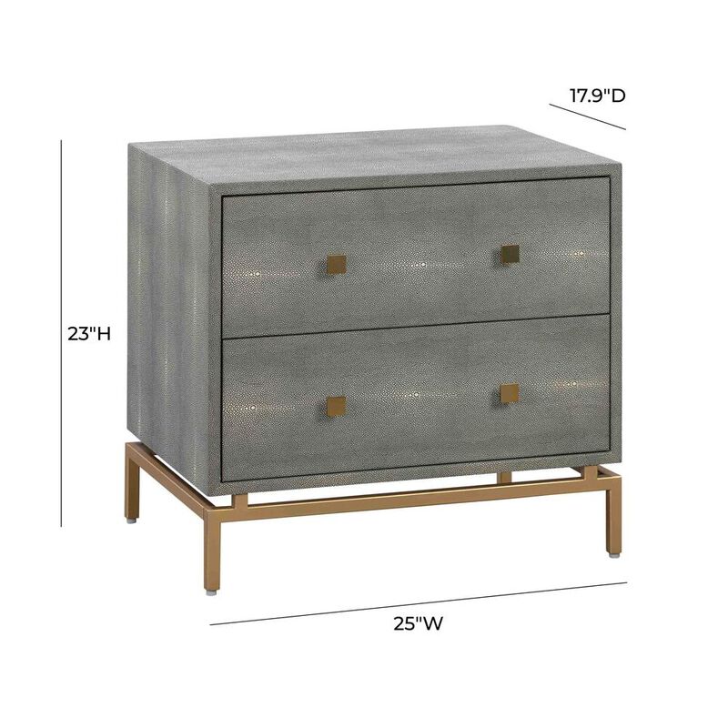 Starlight Canyon Home Gray Wood Night Stand With 2 Drawers And Gold Base, Shagreen Textured Finish