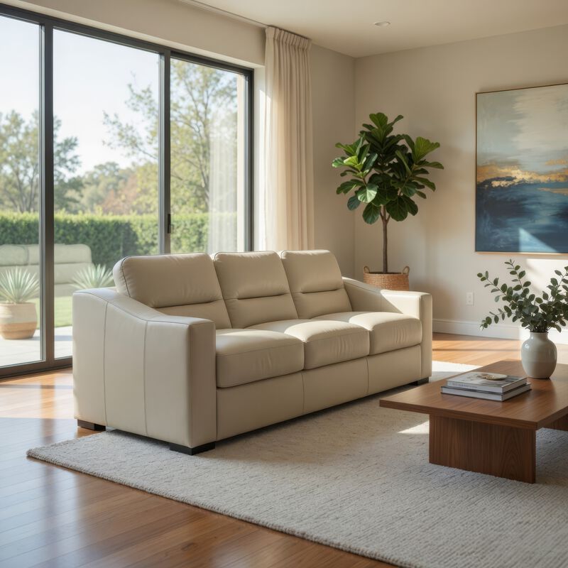 Rove Sofa, 93 Inch, Plush Cushioned Cream Real and Faux Leather Seats image number 1